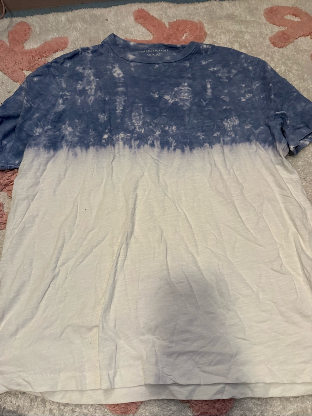 American Eagle Outfitters Men’s Blue and White Dip-Dye Short Sleeve Tee